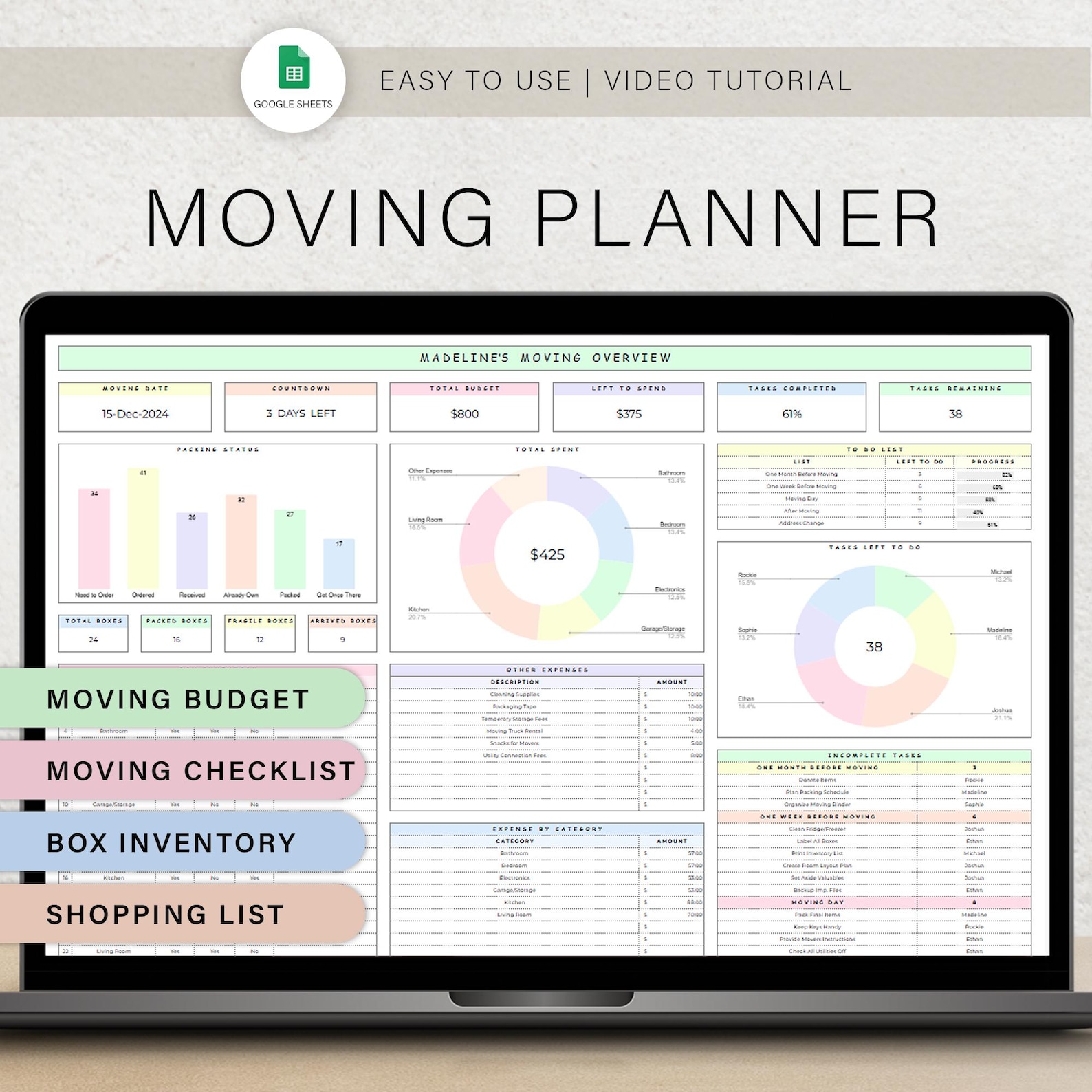Moving Planner Moving Checklist Spreadsheet Packing Box Inventory ...