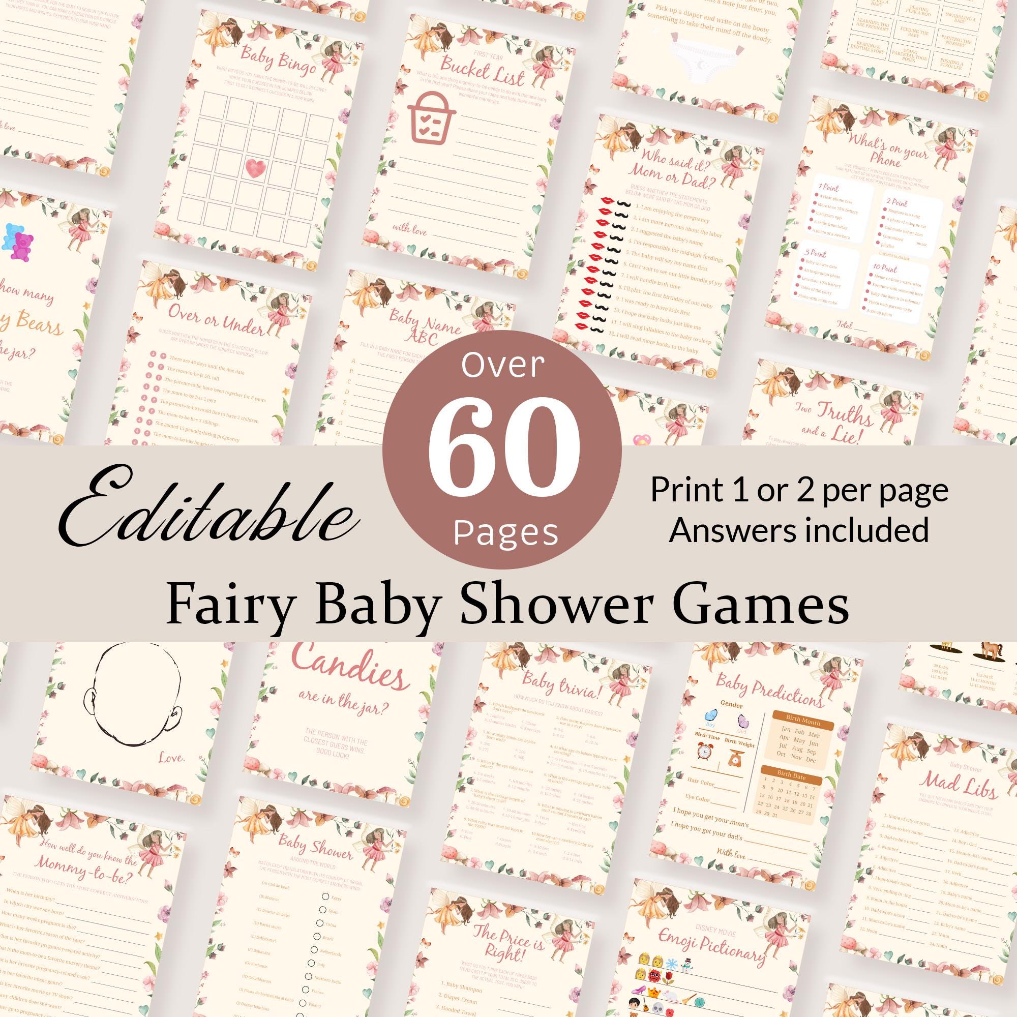 Fairy Baby Shower Games Bundle Enchanted Forest Couples Shower Party Game Fairy Garden Baby Prediction Baby Trivia Activity EDITABLE FA1