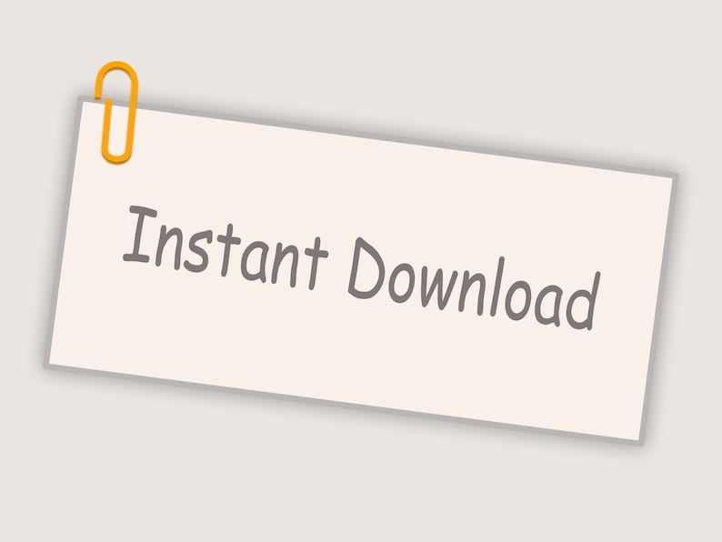 May include: A light beige rectangular paper with the words "Instant Download" in gray text, held by an orange paper clip. The paper is slightly angled, suggesting a digital product or document.
