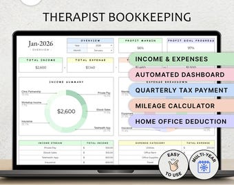 Plantilla de contabilidad para terapeutas Hoja de cálculo para el seguimiento de la contabilidad de terapias Rastreador de finanzas para terapeutas Rastreador de impuestos sobre pérdidas y ganancias Hojas de cálculo de Google