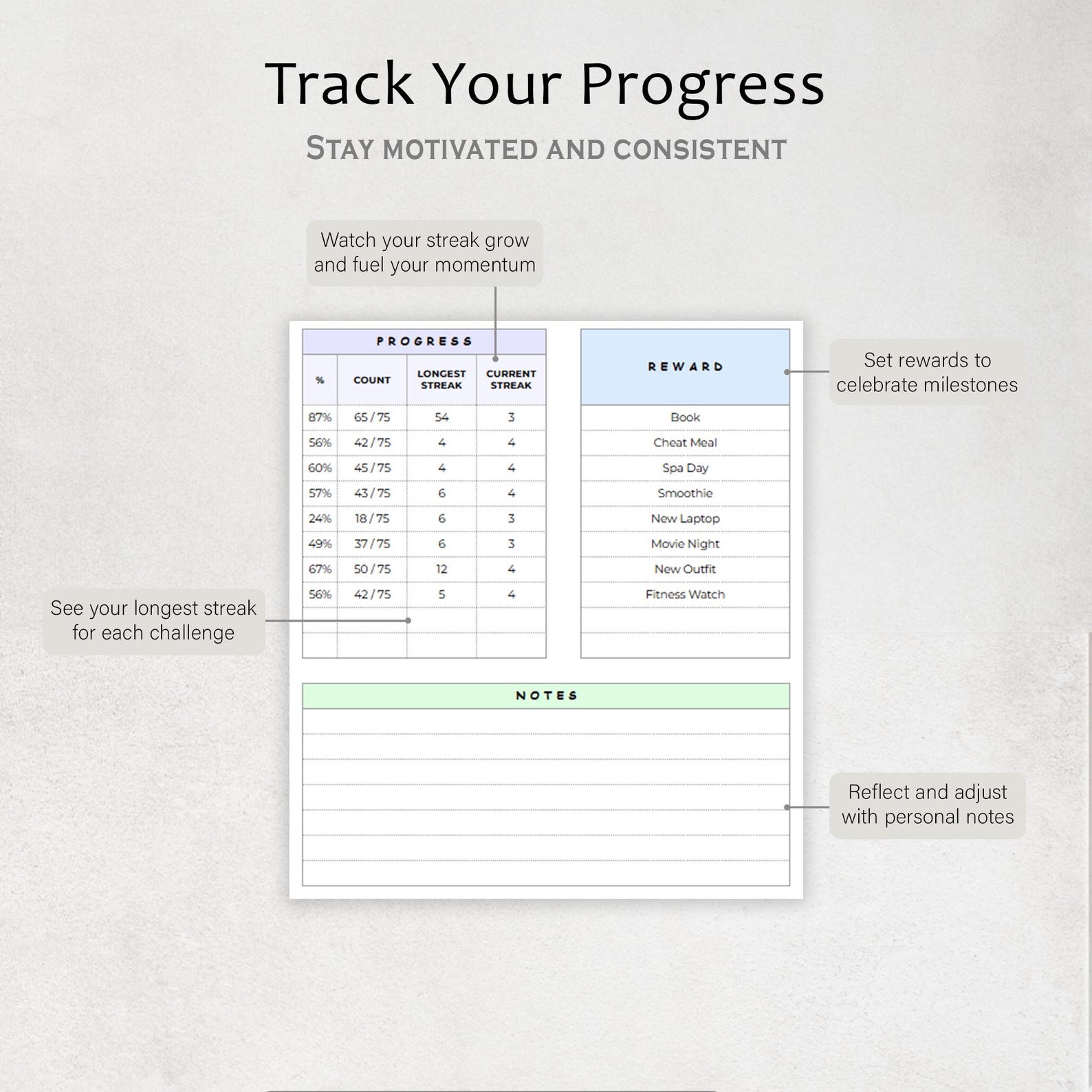 75 Soft Challenge Spreadsheet Fitness Tracker Template 75 Easy ...