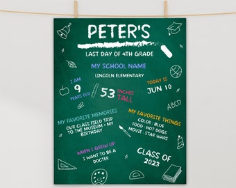 Chalkboard Last Day of School Sign Editable End of School Poster Green ANY AGE GRADE Kindergarten Boy Girl Chalk Printable Instant Digital