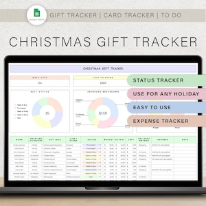 Hoja de cálculo de seguimiento de regalos de Navidad Plantilla de planificador de regalos de Navidad Rastreador de tarjetas navideñas Hojas de cálculo de Google Planificador de regalos Lista de planificador de presupuesto