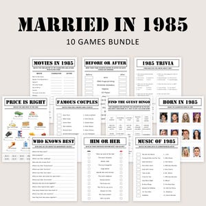 40th Anniversary Games 40th Wedding Anniversary Games 40th Anniversary Party Game Married in 1985 Trivia Quiz Activity PRINTABLE Digital