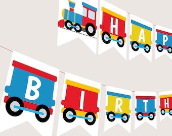 Train Birthday Banner Chugga Chugga Two Two Decoration Choo 2nd Birthday Bunting Decor Train Happy Birthday Flag Garland Boy PRINTABLE T04