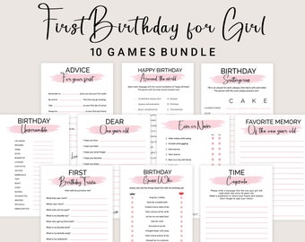 Juegos para el primer cumpleaños de niña Paquete de juegos para la fiesta del primer cumpleaños de niña Juegos para la fiesta de un año de niña Idea para la fiesta del primer cumpleaños de niña IMPRIMIBLE Instantáneo Digital
