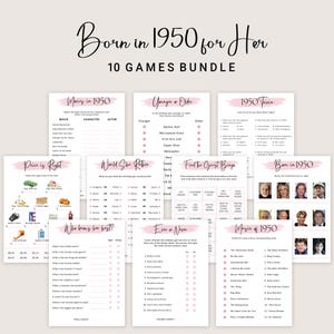75th Birthday Games for Women 75th Birthday Party Games for Her Born in 1950 Game 1950 Trivia Quiz Activity Bundle Instant Digital PRINTABLE