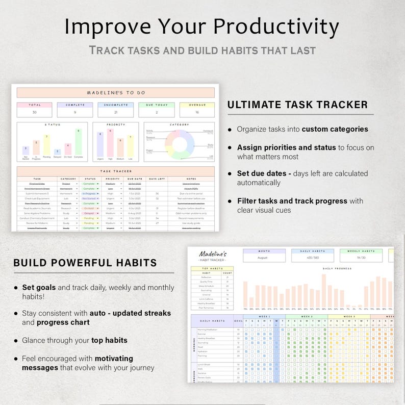 Student Planner Assignment Tracker Academic Study Planner Spreadsheet ...