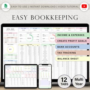 Foglio di calcolo per la contabilità, contabilità per piccole imprese, strumento di monitoraggio di entrate e spese, modello di contabilità, contabilità profitti e perdite, Google Sheets