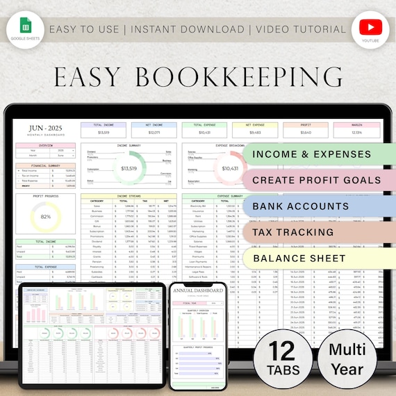 Bookkeeping Spreadsheet Small Business Bookkeeping Income And Expense Tracker Accounting Template Profit & Loss Book Keeping Google Sheets