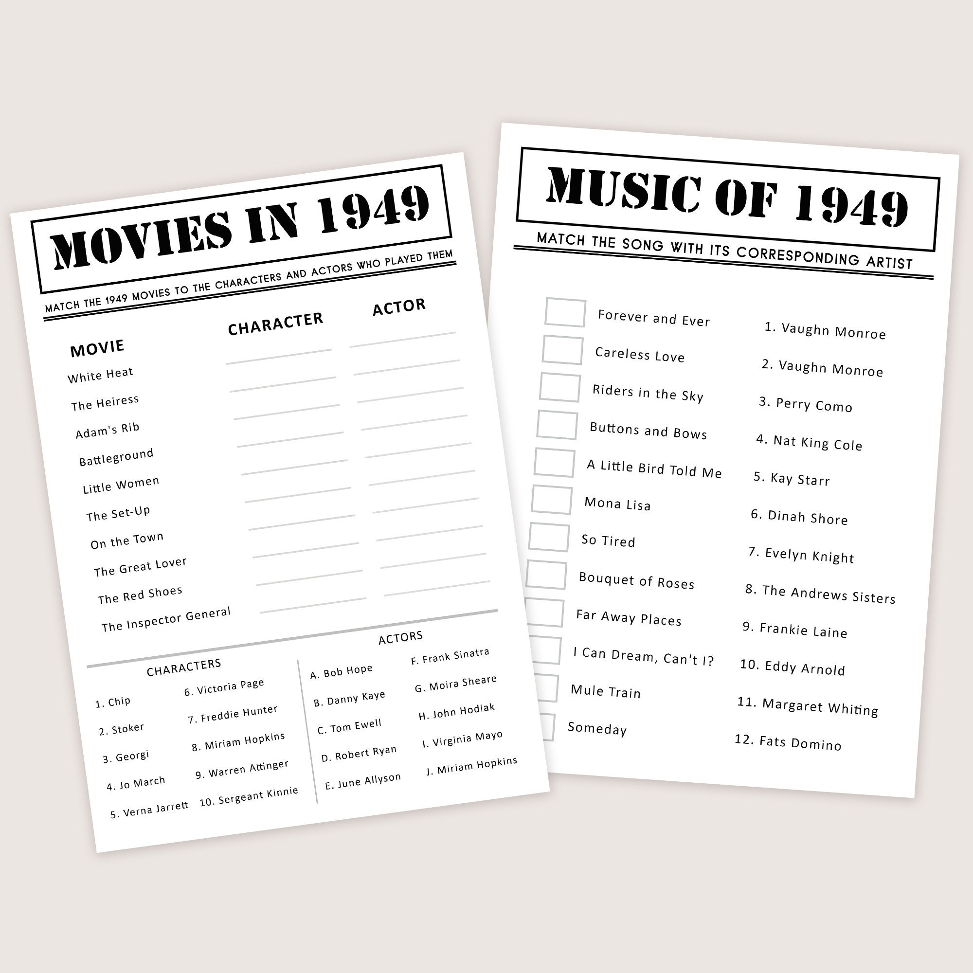 75th Birthday Games Bundle 75th Birthday Party Games 1949 - Etsy