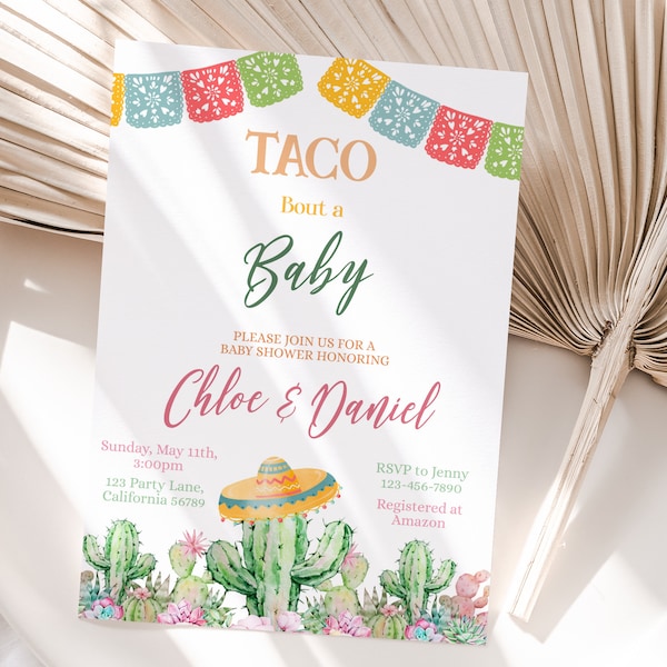 Taco Bout eine Babyparty Einladung Fiesta Baby Shower Mexikanische Party Kaktus Paare Dusche einladen Geschlecht Neutral EDITIERBARE Sofort Digital FA2