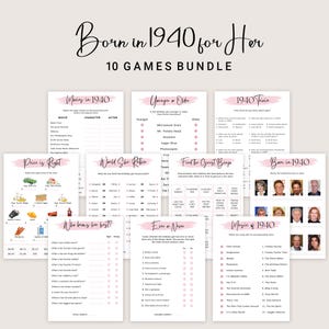 85th Birthday Games for Women 85th Birthday Party Games for Her Born in 1940 Game 1940 Trivia Quiz Activity Bundle Instant Digital PRINTABLE