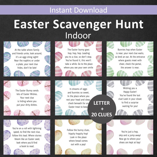 Easter Egg Hunt Easter Scavenger Hunt for Older Kids Indoor Easter Bunny Hunt Clues Easter Basket Treasure Hunt Riddle Kids Teens PRINTABLE