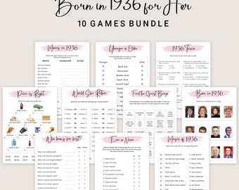 90th Birthday Games for Women 90th Birthday Party Games for Her Born in 1936 Game 1936 Trivia Quiz Activity Bundle Instant Digital PRINTABLE