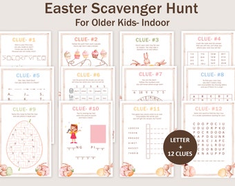 Easter Scavenger Hunt for Older Kids Easter Hunt Clues Puzzle Teen Pre-teen Easter Egg Treasure Hunt Indoor Basket Bunny PRINTABLE Instant