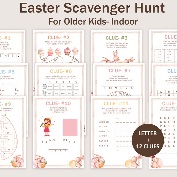 Easter Scavenger Hunt for Older Kids Easter Hunt Clues Puzzle Teen Pre-teen Easter Egg Treasure Hunt Indoor Basket Bunny PRINTABLE Instant