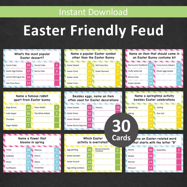 Easter Friendly Feud Quiz Easter Egg Family Feud Game Easter Bunny Party Survey Easter Basket Guess Group Team Game Adult Party PRINTABLE