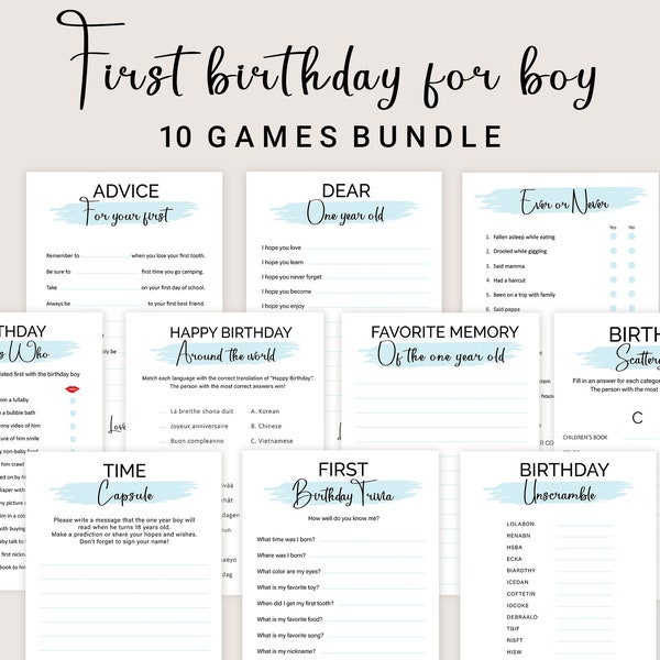 First Birthday Games Boy 1st Birthday Party Games Bundle Boy One Year Old Party Games Boy 1 Birthday Party Ideas PRINTABLE Instant Digital