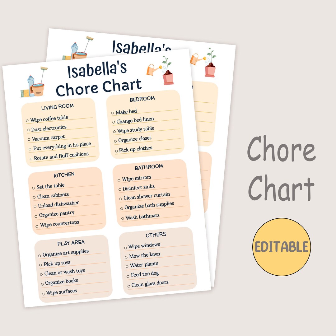 Kids Chore Chart by Room Cleaning Checklist by Area Teen Cleaning ...