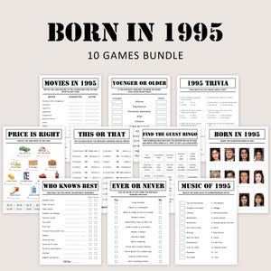 30th Birthday Games Bundle 30th Birthday Party Games 1995 Trivia Born in 1995 30 Year Old Men Women Him Her Quiz PRINTABLE Instant Digital