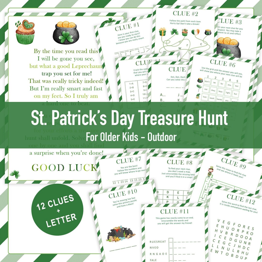St Patricks Day Treasure Hunt for Older Kids Leprechaun Scavenger Hunt ...