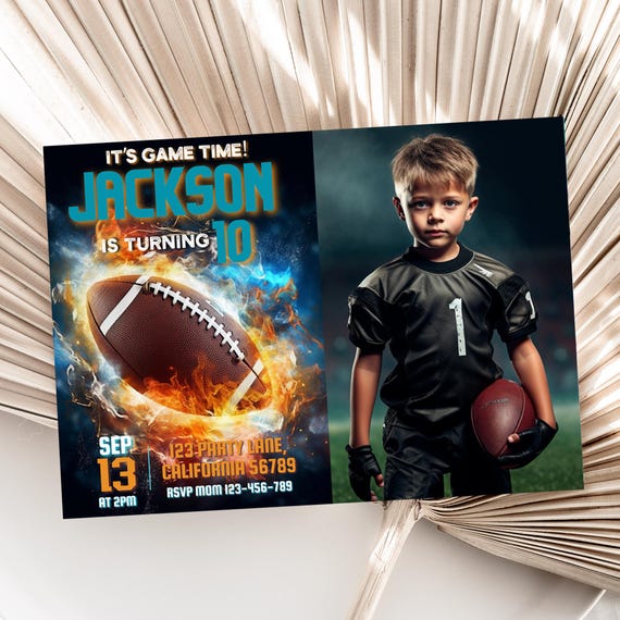 Football Birthday Invitation with Photo Football Invitation with Picture Sports Invitation Boy Birthday Party Invite EDITABLE Digital F04