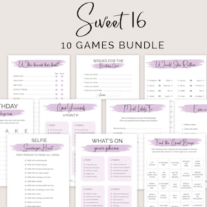 Sweet 16 Spiele Sweet 16 Partyspiele Sweet 16 Dekoration Sweet Sixteen Spiel Sweet 16 Geburtstagsparty Aktivität Lila Teen DRUCKBAR Digital
