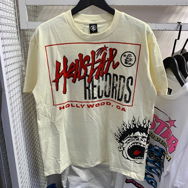 Hellstar Studios Records Short Sleeve Tee Shirt Cream