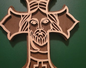 Hand-Cut Jesus Cross | Scroll Saw Religious Wooden Art