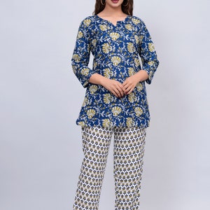 Royal Blue Floral Printed Pure Cotton Tunic main image 0