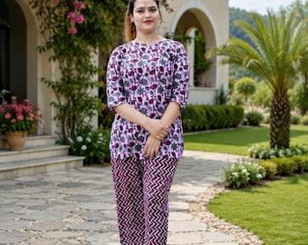 Damen-Nachtwäsche-Set aus Baumwolle mit Blumenmuster, weicher Pyjama für Damen, Sommer-Nachtwäsche, Pyjama-Set mit Knopfleiste, bequeme Loungewear