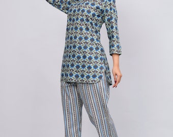Women's Button Down Pajama Set, Floral Cotton Sleepwear, Comfortable Loungewear, Summer Night Suit
