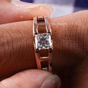 1.00 CT Lab Grown Diamond Ring/ Diamond Engagement Ring/ Princess Shape Diamond Wedding Ring/ 14K Solid Rose Gold Ring/ Unique Band Ring