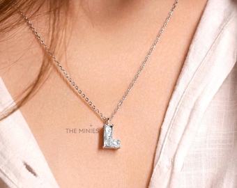 L Shape Lab Grown Diamond Pendant Necklace – Solitaire L Cut Diamond on 18&quot; Chain, Luxury Jewelry for Her – Timeless Diamond Gift Necklace