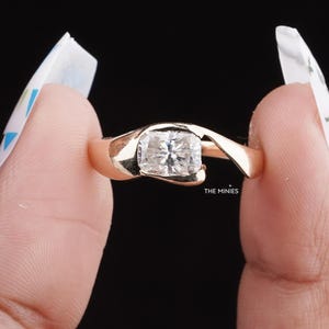 1.00 Radiant Shape Moissanite Ring/ Half Bezel Set Moissanite Ring/ 14K Solid Gold Engagement Ring/ Bridal Wedding Ring/ Anniversary Gift