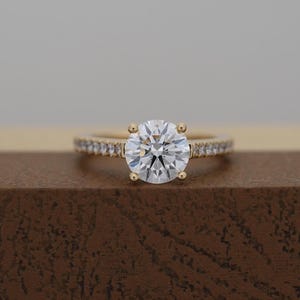 2.46 CTW Solitaire Round Diamond Ring, Round Cut Lab Grown Diamond Ring, Hidden Halo Set Diamond Wedding Ring, 14K Yellow Gold Ring For Her