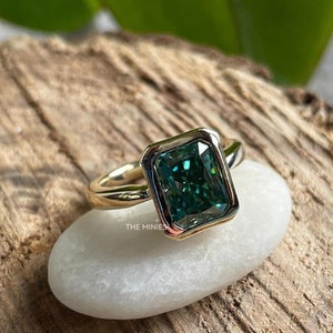 2 Carat Radiant Cut Solitaire Moissanite Ring/ Green Moissanite Wedding Ring/ Bezel Set Gold Engagement Ring/ Solitaire Propose Ring For Her