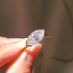 2.00 Carat Marquise Cut Moissanite Ring/ Solitaire Diamond Ring/ East West Marquise Engagement Ring/ Half Bezel Set Gold Ring/ Propose Ring