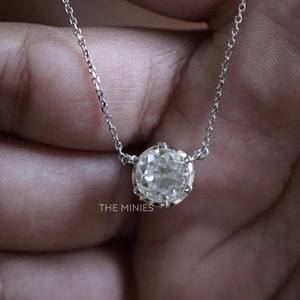 Round Moissanite Pendant/ Solitaire Diamond Pendant/ Bezel Set Diamond Pendant/ Old European Cut Pendant/ 18K White Gold Gift For Women