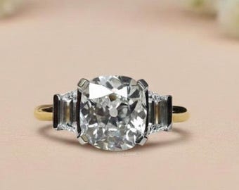 Anillo de diamantes de tres piedras de 2,20 quilates / Anillo de boda de moissanita talla cojín / Anillo de moissanita talla antigua / Anillo de compromiso de diamantes para mujer