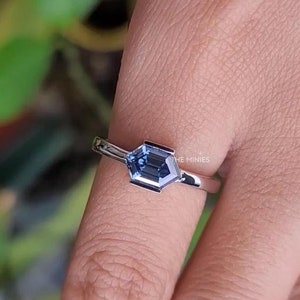 1.50 Carat East West Hexagon Moissanite Ring/ Bezel Set Moissanite Ring/ Hexagon Cut Blue Moissanite Ring/ Solitaire Diamond Promise Ring