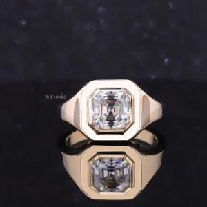 2.00 Carat Asscher Cut Moissanite Diamond Ring/ Solitaire Diamond Bezel Set Ring/ Thick Band Yellow Gold Ring/ Wedding Gift Ring For Bride