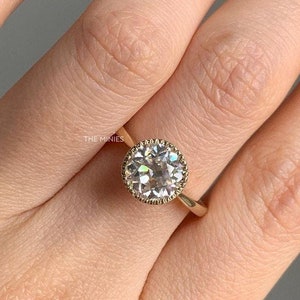 2.00 Carat Round Old European Cut Moissanite Ring/ Bezel Set Moissanite Ring/ Solitaire Old Mine Cut Ring/ Diamond Engagement Ring For Her