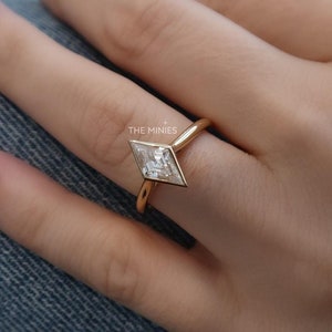 1.00 Carat Solitaire Engagement Ring/ Kite Cut Moissanite Ring/ Bezel Set 18K Solid Gold Ring/ Minimalist Gift Ring/ Promise Ring For Her