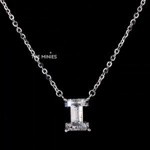 Collar con colgante de diamante cultivado en laboratorio con forma de I: diamante solitario de talla I en cadena de 18", joyería elegante para ella: collar de regalo de diamantes atemporal