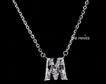 M Shape Lab Grown Diamond Pendant Necklace – Solitaire M Cut Diamond on 18&quot; Chain, Custom Jewelry for Her – Elegant Diamond Gift Necklace