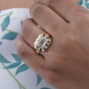 2.20 CT Emerald Cut Moissanite Diamond Ring/ Bezel Set Cluster Diamond Ring/ Yellow Gold Wedding Ring/ Women&#39;s Gift Ring/ Anniversary Gift