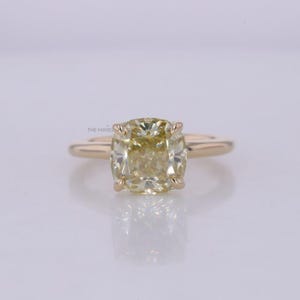 2.50 Carat Canary Yellow Moissanite Ring/ Cushion Cut Moissanite Diamond Ring/ Solitaire Diamond Engagement Ring/ Promise Ring For Women
