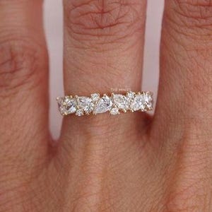 1.40 Carat Pear Cut Moissanite Diamond Band/ Cluster Set Moissanite Wedding Band/ Half Eternity Bridal Wedding Band/ Anniversary Gift Ring